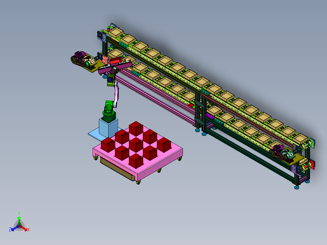 物流仓库中货箱分层输送系统正等轴测图