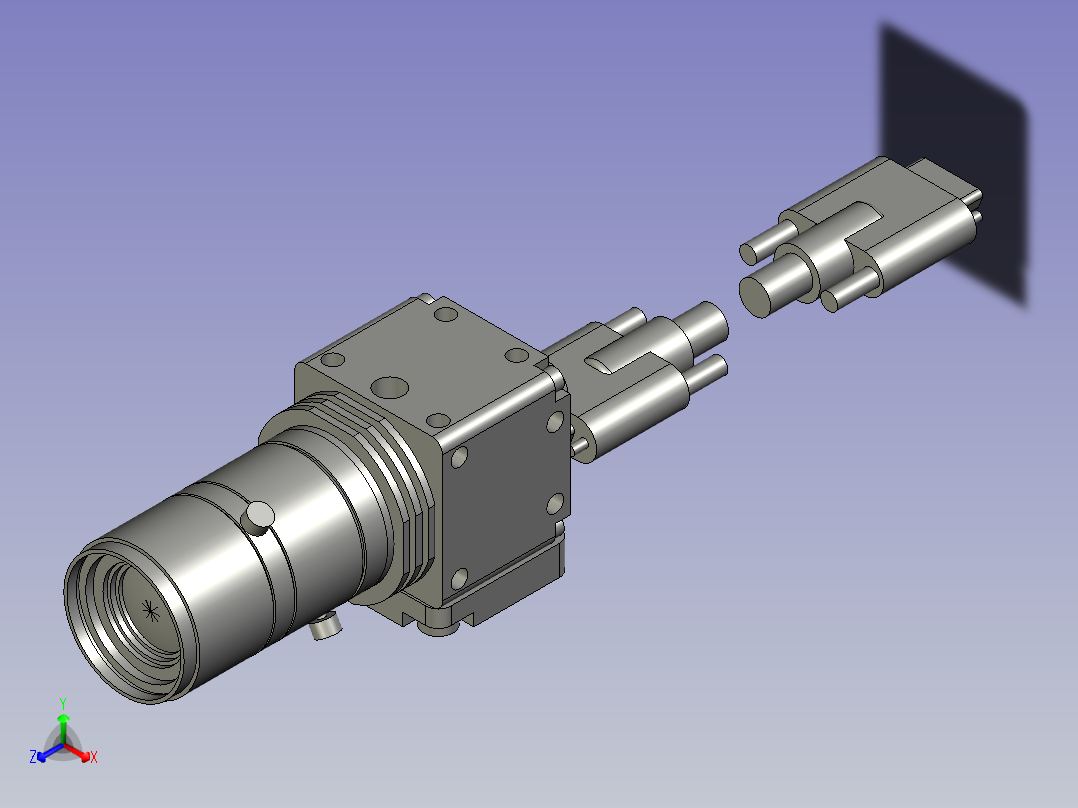 端面外观相机+镜头-焦距80mm正等轴测图