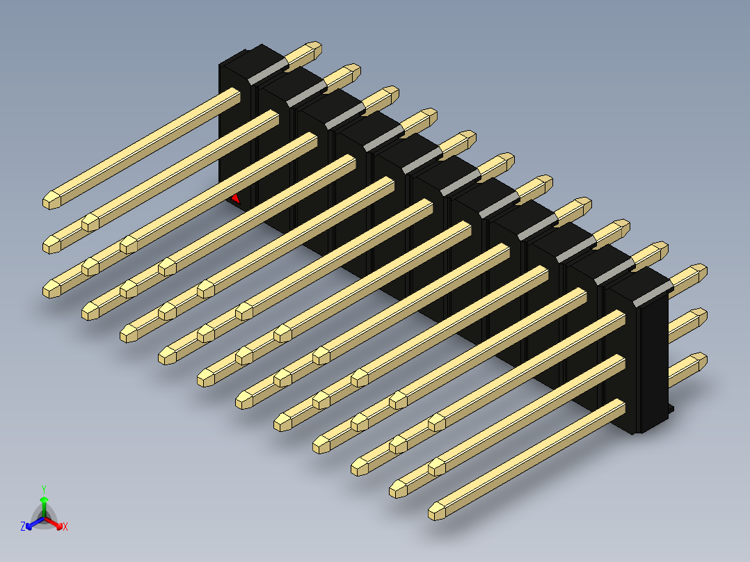 彩色公头100mil（2.54mm）系列-DS1021_black_3x11p_100mil_Type5_rev1.0正等轴测图