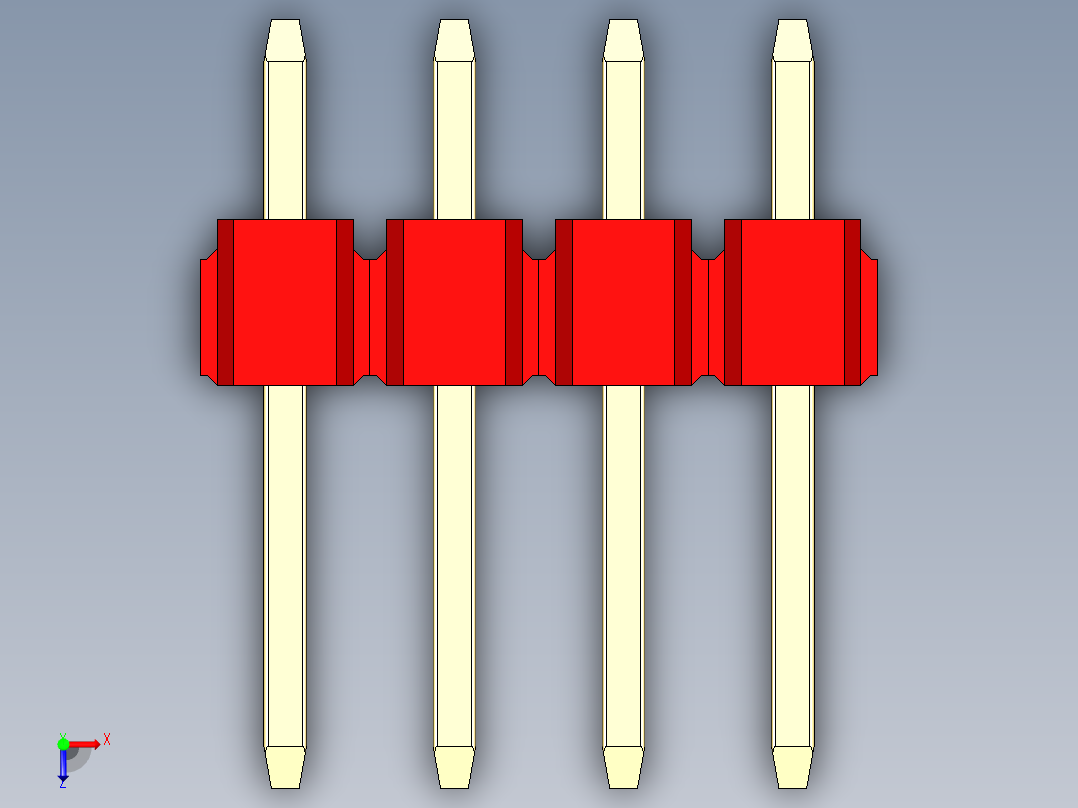 彩色公头100mil（2.54mm）系列-DS1021_red_1x04p_100mil_Type1_rev1.0俯视图