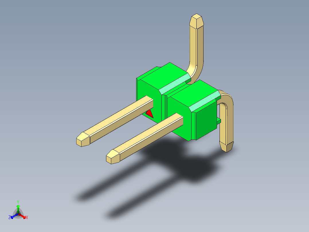 彩色公排针 100mil 2.54mm 系列-DS1022_green_02p_100mil_Type_SMT_R1_rev1.0主视图