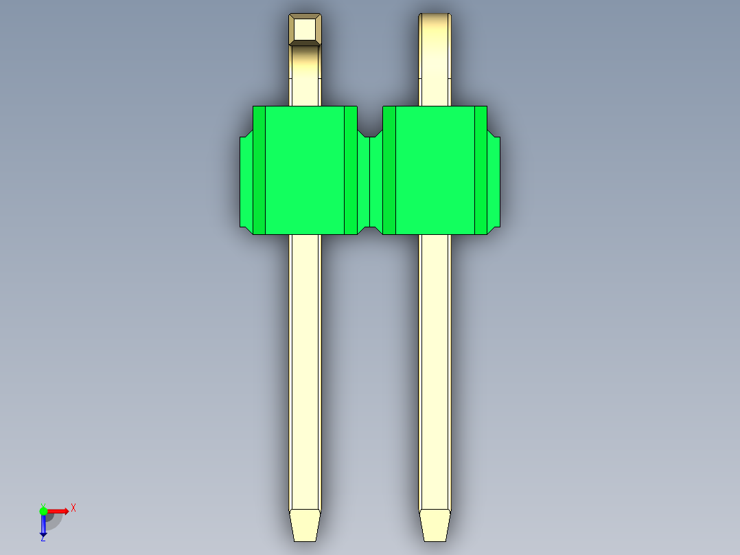 彩色公排针 100mil 2.54mm 系列-DS1022_green_02p_100mil_Type_SMT_R1_rev1.0俯视图