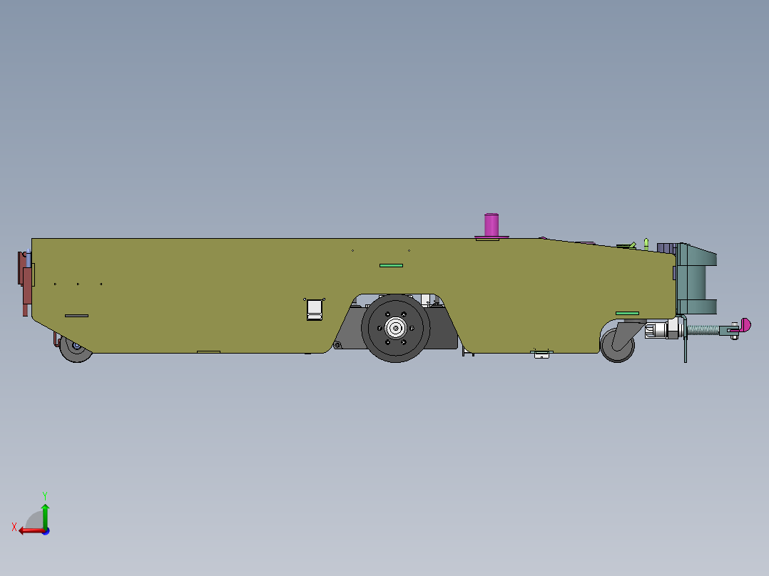 单向100W牵引式AGV三维图纸 Solidworks设计 附STEP后视图