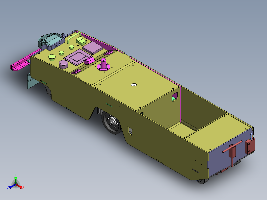 单向100W牵引式AGV三维图纸 Solidworks设计 附STEP正等轴测图