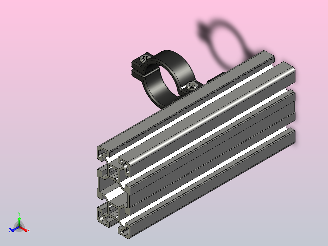 将管道d40纵向固定到铝型材上的支架主视图