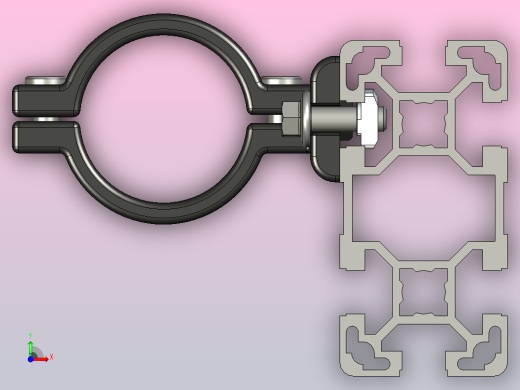将管道d40纵向固定到铝型材上的支架前视缩略图