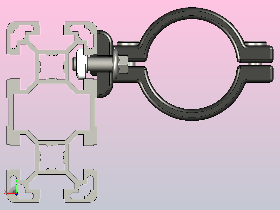将管道d40纵向固定到铝型材上的支架后视图
