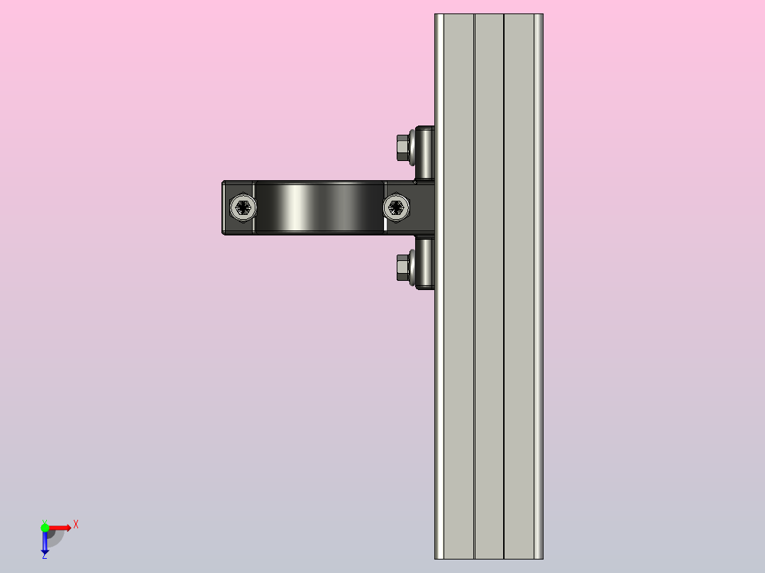 将管道d40纵向固定到铝型材上的支架俯视图