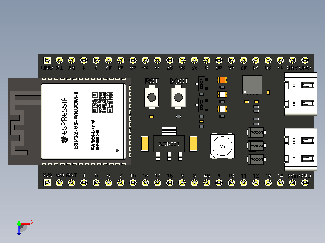 YD-ESP32-S3开发板俯视图