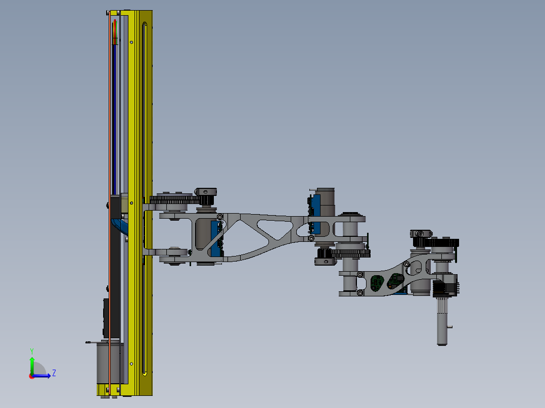 平面多关节4轴机器人 3D图纸 3D模型 设计素材参考资料左视图