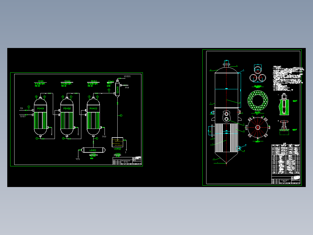 氢氧化钠水溶液三效并流加料蒸发装置流程图及其装配图