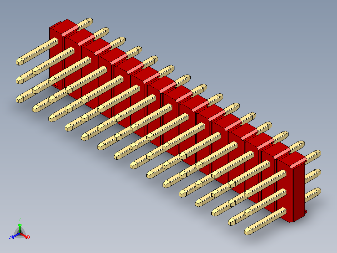彩色公头100mil（2.54mm）系列-DS1021_red_3x15p_100mil_Type1_rev1.0正等轴测图