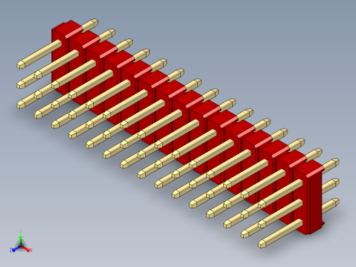 彩色公头100mil（2.54mm）系列-DS1021_red_3x15p_100mil_Type1_rev1.0正等轴测缩略图