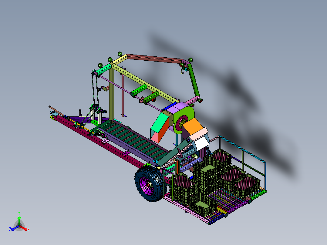 人工采摘半自动装箱机正等轴测图