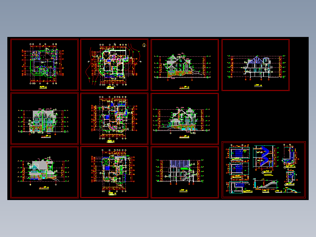 三层高档别墅全套建筑设计施工CAD图