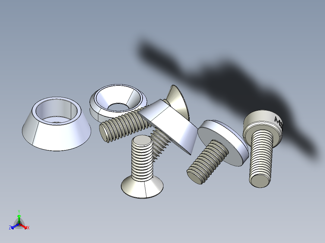 主板和电脑机箱螺钉沉头-圆头正等轴测图
