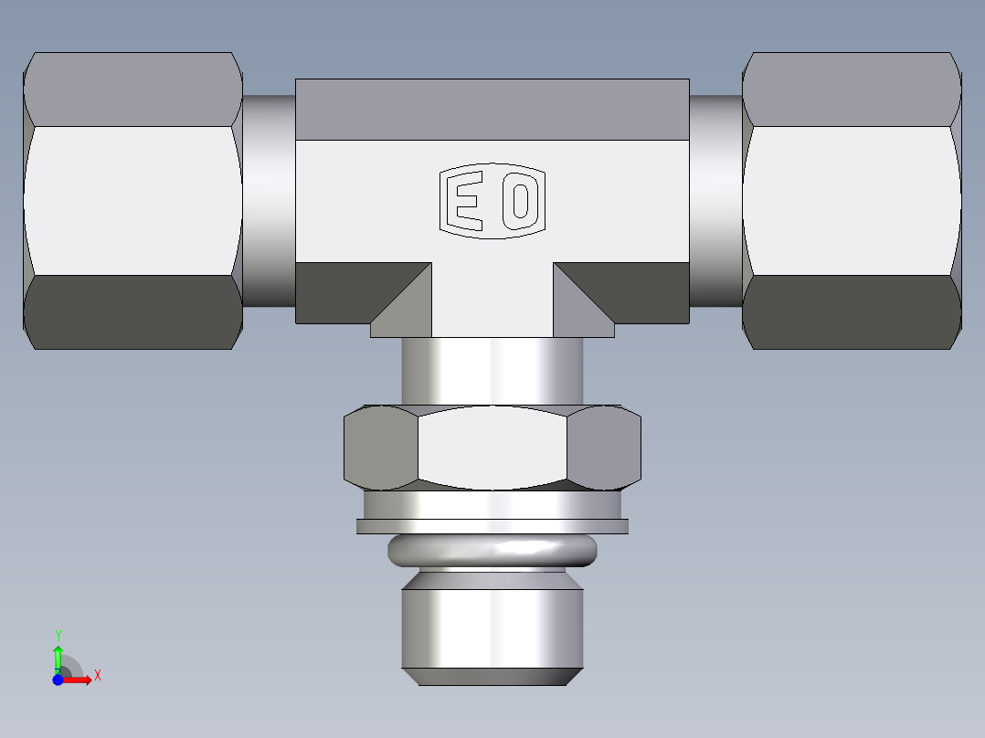 卡套式工业通用硬管接头EO_Adjustable_locknut_branch_tee_TEE08LMORCF前视图