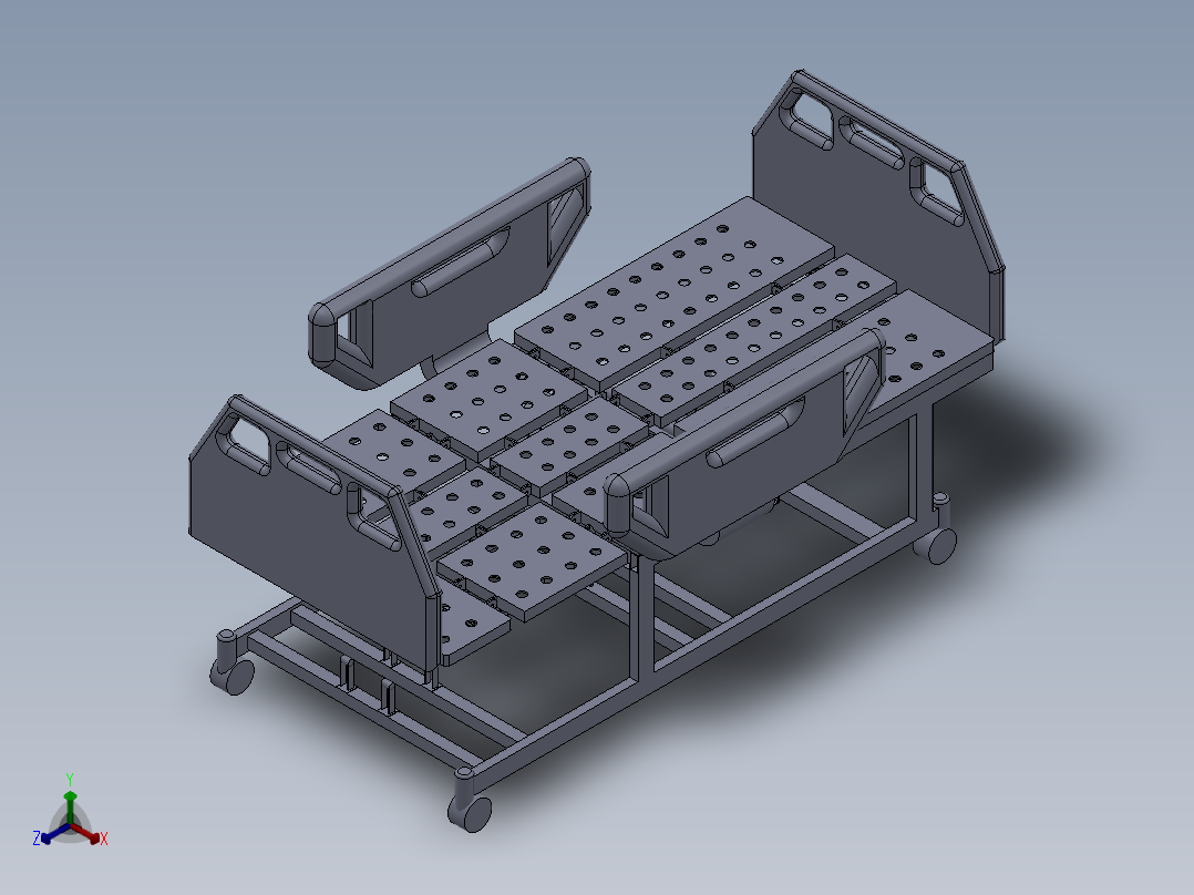 多功能医用护理床（sw20可编辑+cad+说明书）正等轴测图