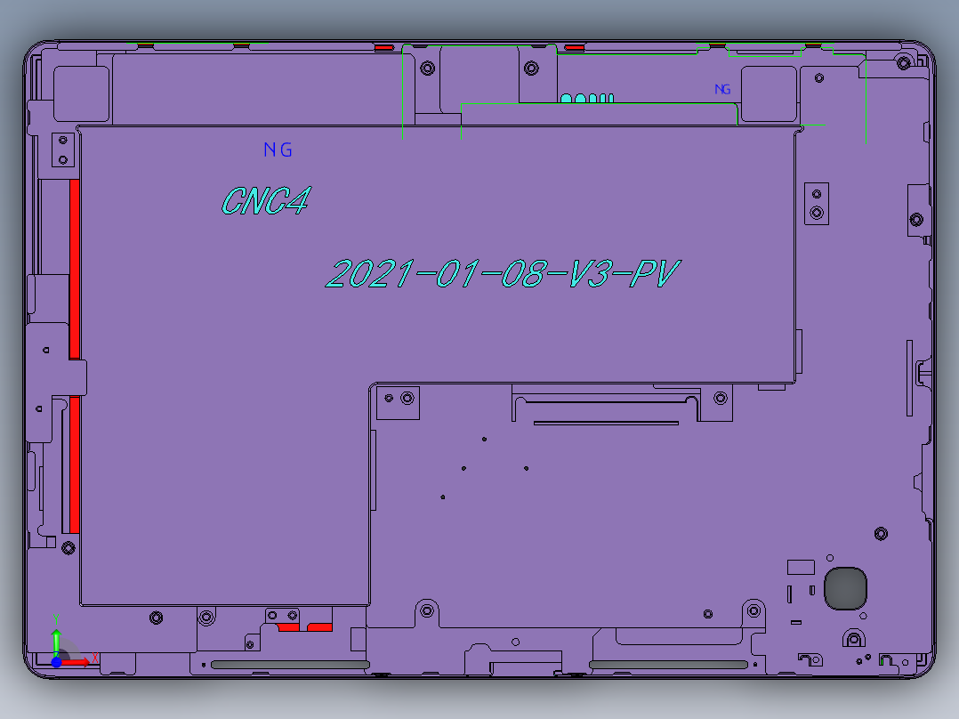 一款平板电脑外壳精铣内腔程序模型前视图