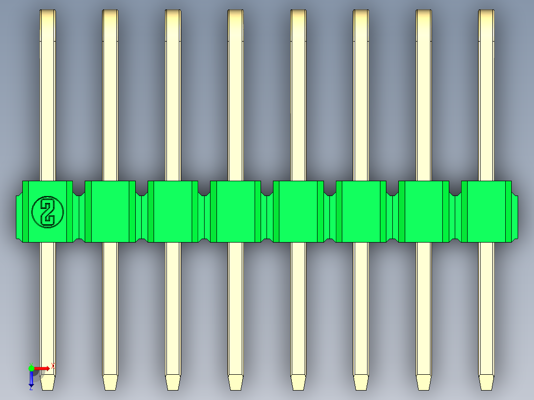 彩色公排针 100mil 2.54mm 系列-DS1022_green_3x08p_100mil_TypeD_rev1.0俯视图