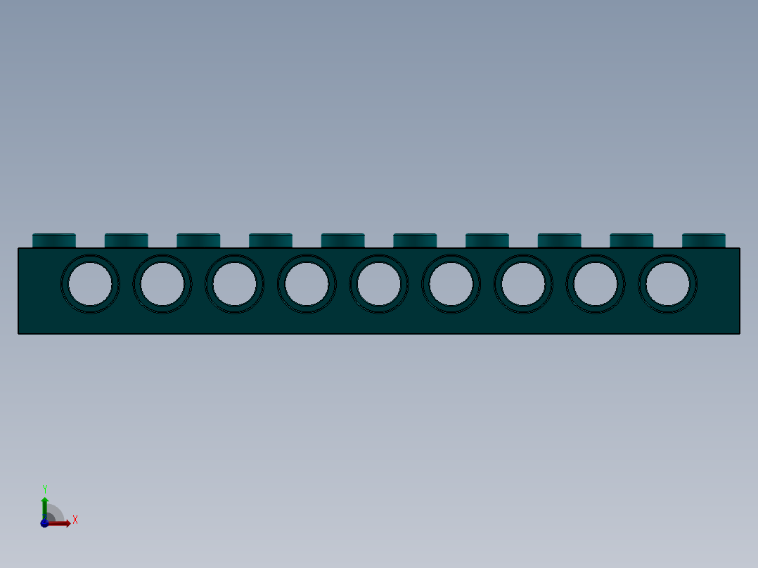 乐高机械组积木（横梁）-2730 Teal - Bright Bluish Green Technic Brick 1 x 10 with Holes前视图