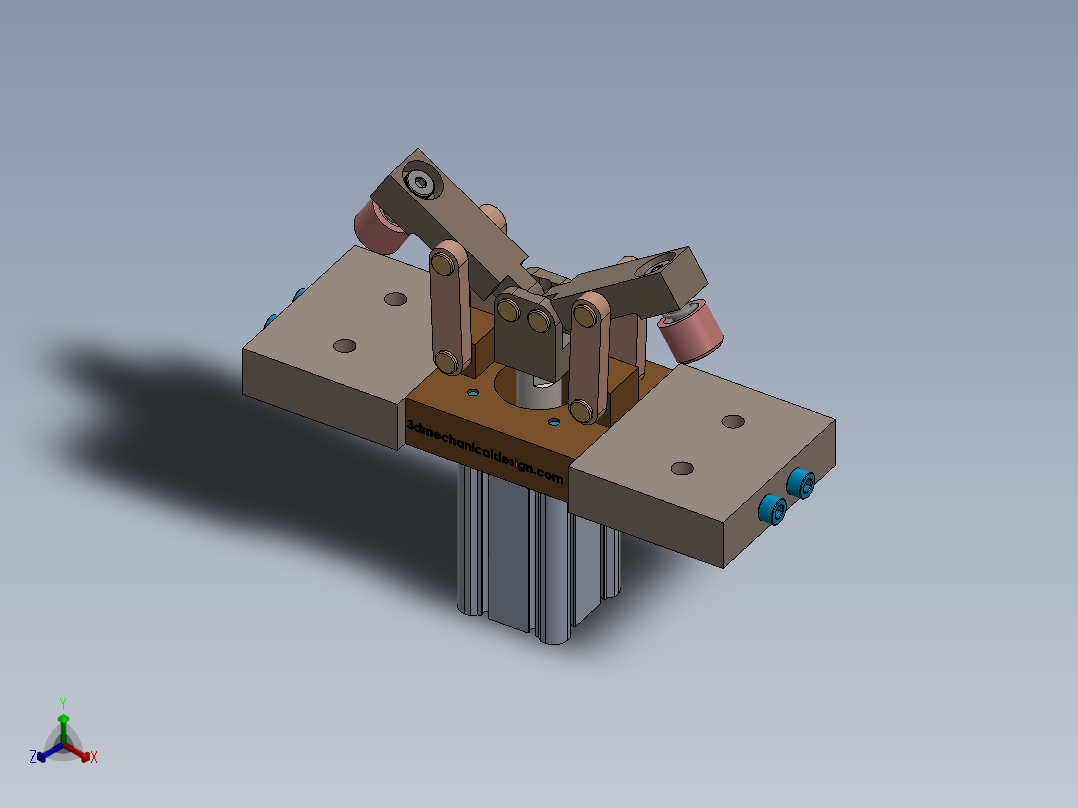 气动双夹紧气缸正等轴测图