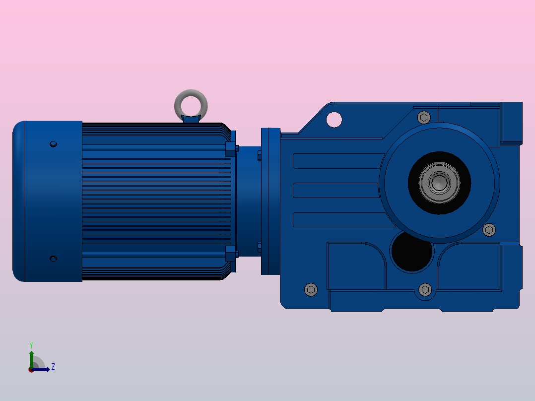K67底脚轴伸式安装螺旋锥齿轮减速机K67-Y0.75-4P-108.03-M1-0°-B左视图