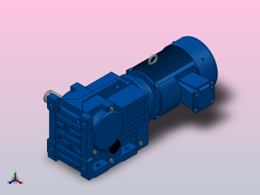 K67底脚轴伸式安装螺旋锥齿轮减速机K67-Y0.75-4P-108.03-M1-0°-B正等轴测缩略图
