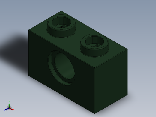 乐高机械组积木（横梁）-4257584 - 3700 Earth Green Technic Brick 1 x 2 with Hole正等轴测缩略图