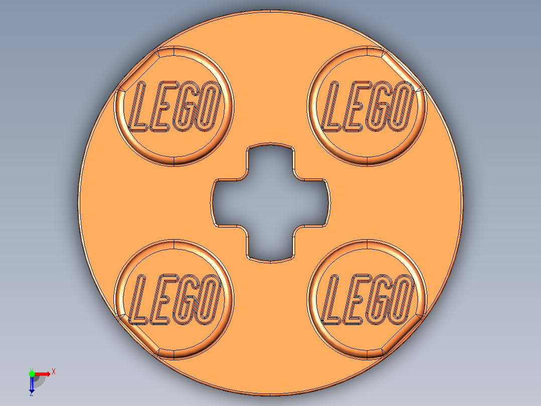 乐高零件 4032 板 2 x 2 圆形-4032 Neon Orange Plate 2 x 2 Round.STEP俯视图