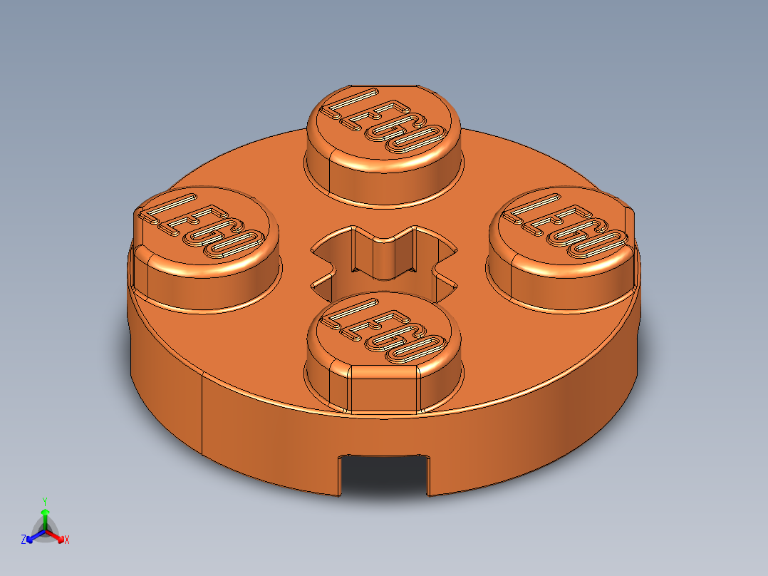 乐高零件 4032 板 2 x 2 圆形-4032 Neon Orange Plate 2 x 2 Round.STEP正等轴测图
