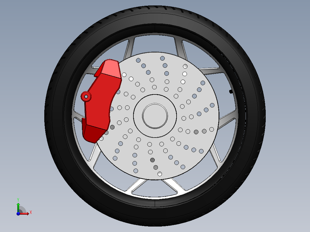 深碟形手指辐条镀铬车轮前视图