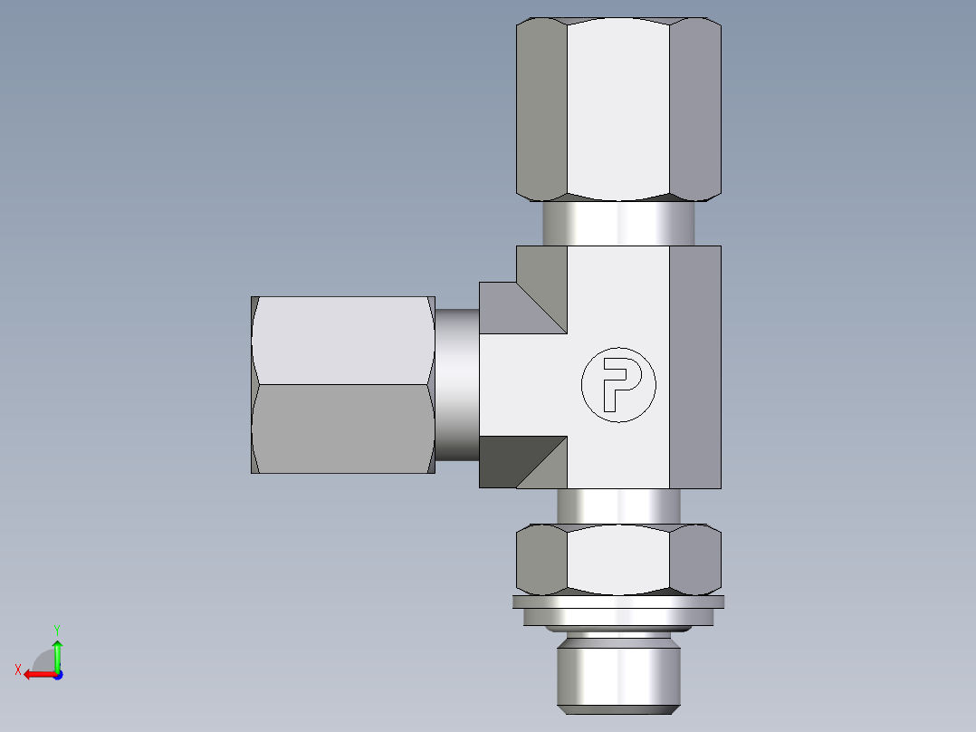 卡套式工业通用硬管接头EO_Adjustable_locknut_run_tee_LEE06ZLRCF后视图