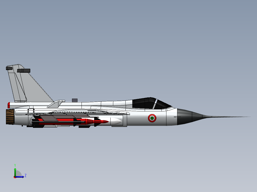 简易LCA tejas轻型战斗机模型3D图纸 Solidworks设计左视图