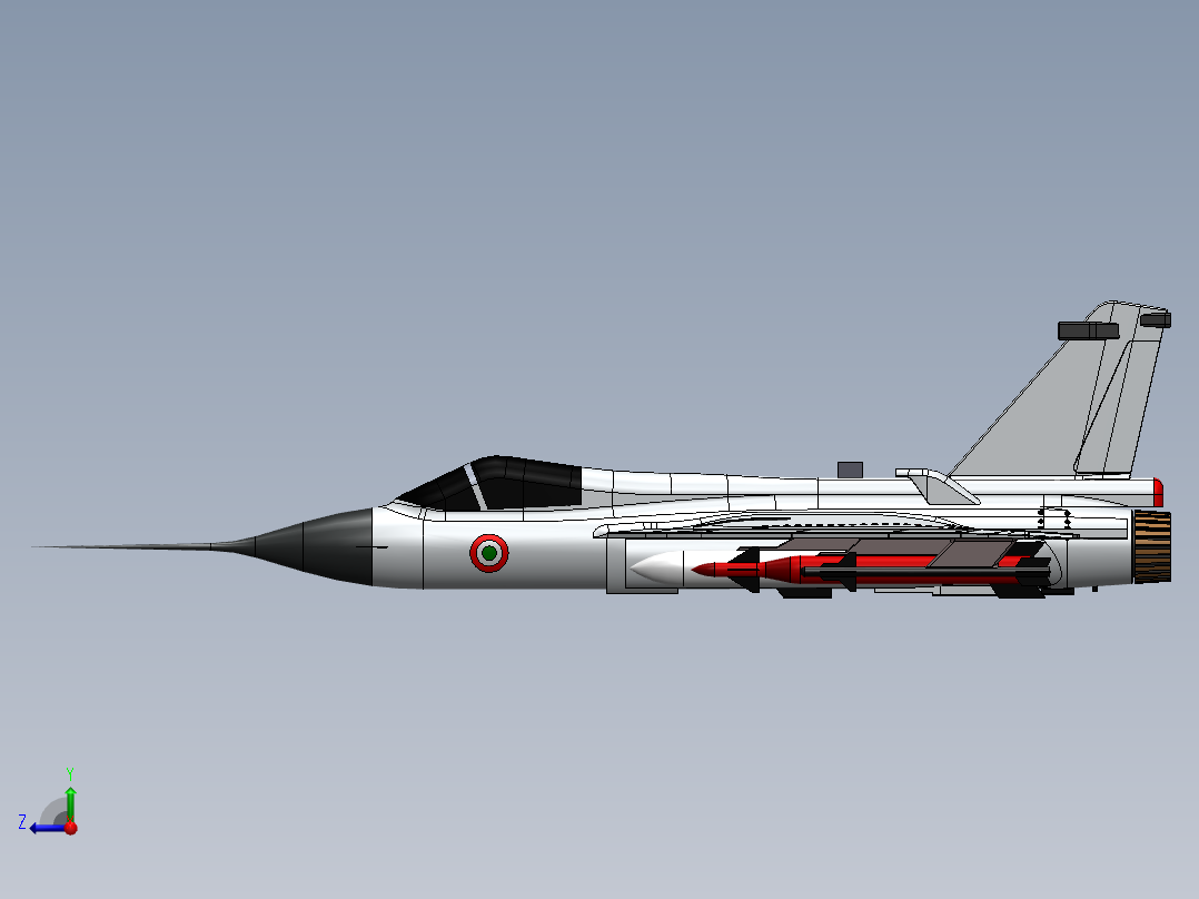 简易LCA tejas轻型战斗机模型3D图纸 Solidworks设计右视图