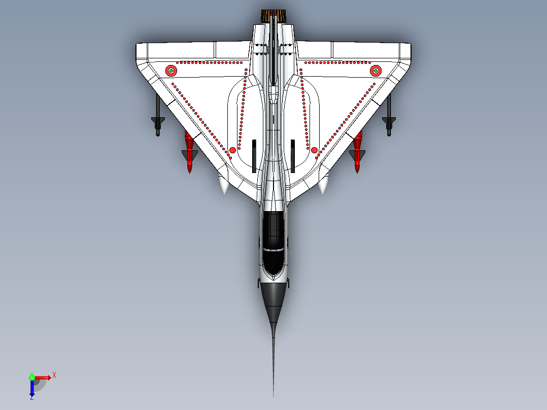 简易LCA tejas轻型战斗机模型3D图纸 Solidworks设计俯视图