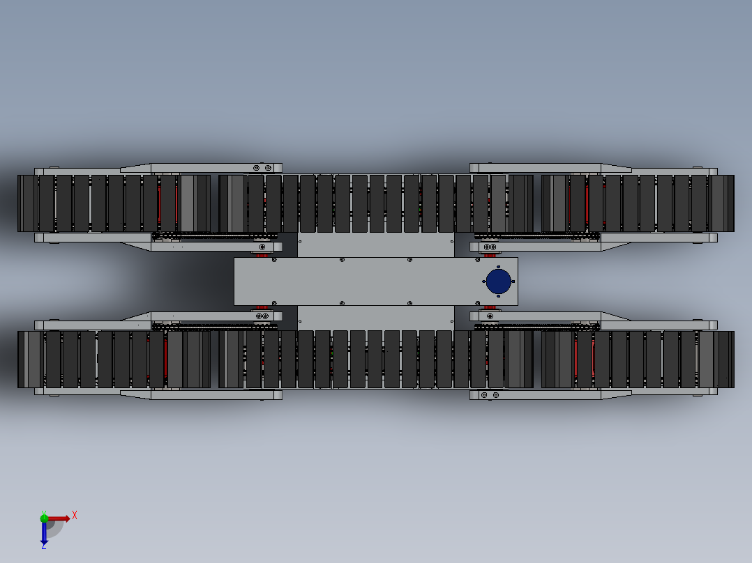 移动履带式救援机器人底盘3D模型图纸 Solidworks设计俯视图