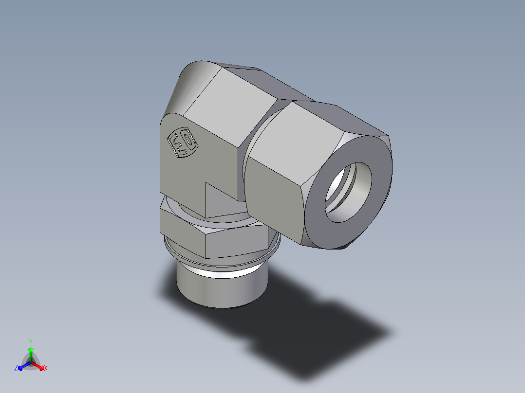 卡套式工业通用硬管接头EO_Adjustable_Locknut_elbow_WEE16SMORCF正等轴测图