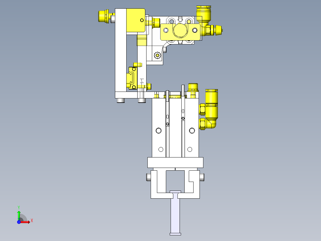 变更工件间距的5连夹头机构前视图