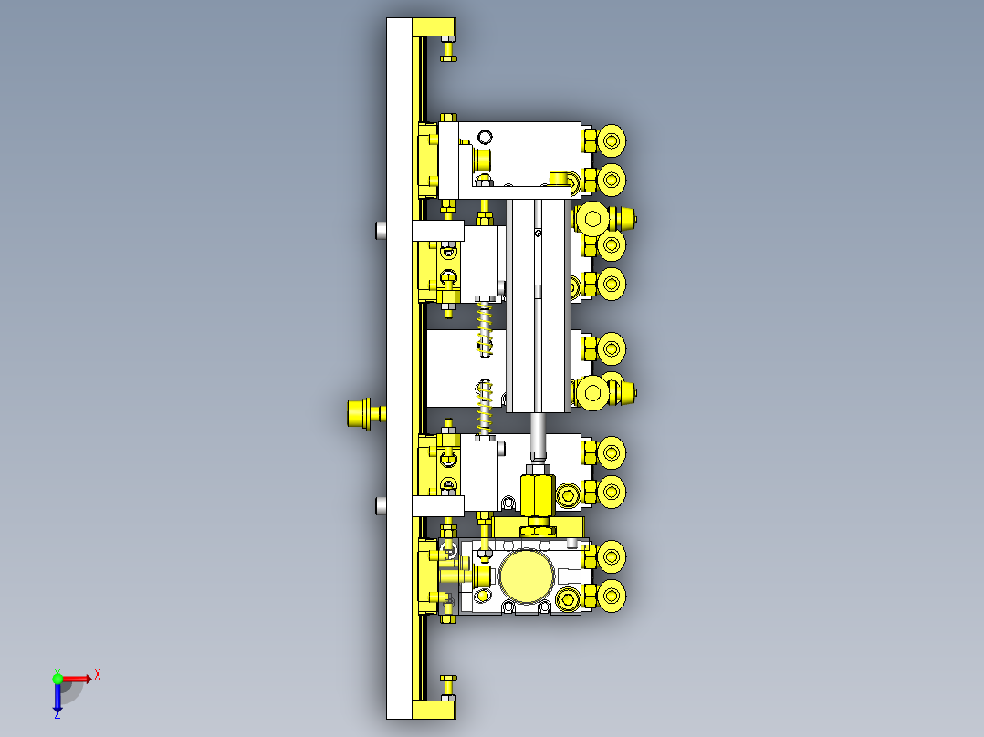 变更工件间距的5连夹头机构俯视图