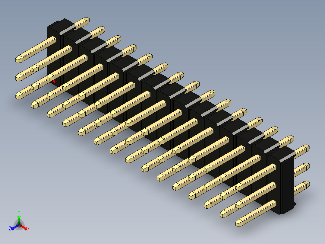 彩色公头100mil（2.54mm）系列-DS1021_black_3x15p_100mil_Type1_rev1.0正等轴测图