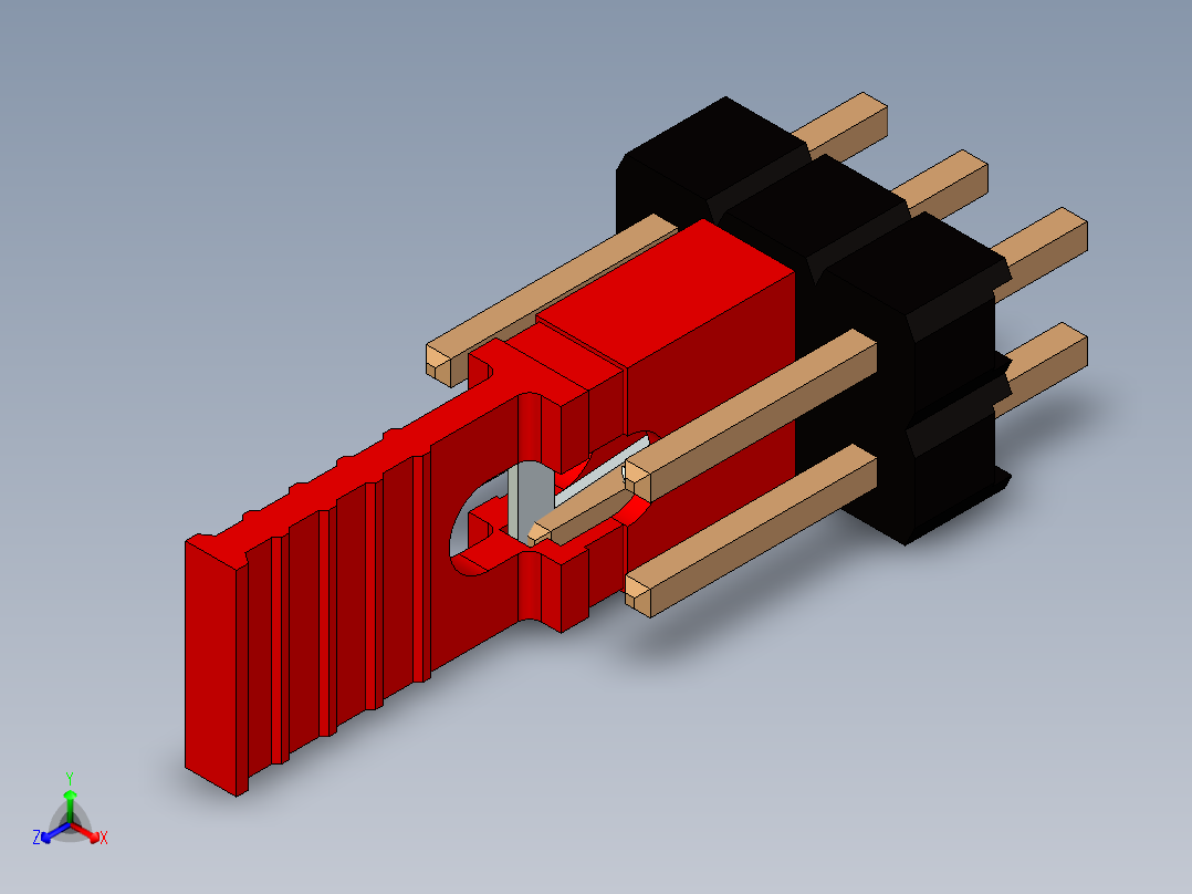 带跳线的排针-pinheader 2x3 and 1m jumper pullback正等轴测图