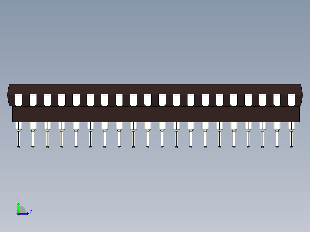 带插座的40引脚DIP通孔集成电路封装左视图