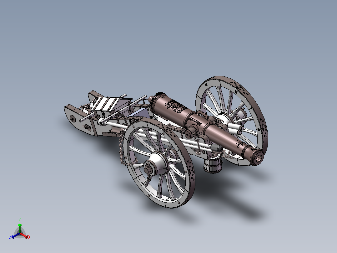 法兰西格里博瓦尔12磅炮正等轴测图