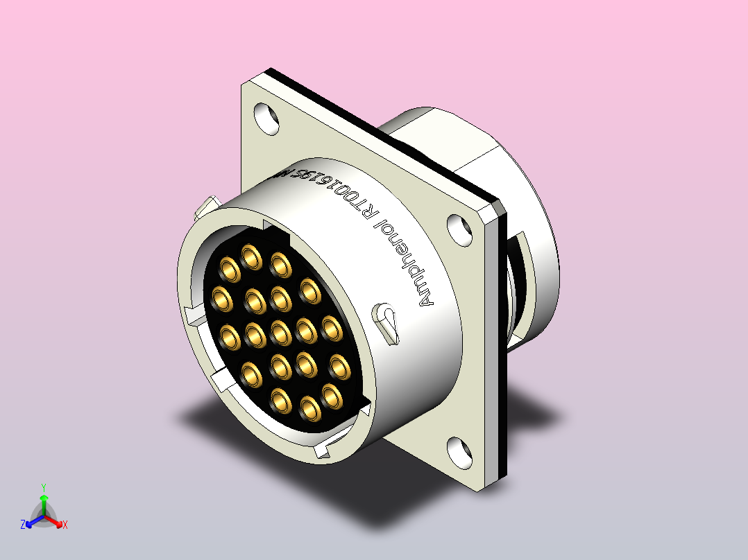 连接器Amphenol RT0016-19SNH-K，19针，RT360，13A，电缆0.75 - 1.5mm2，IP67主视图