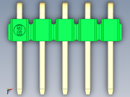 彩色公排针 100mil 2.54mm 系列-DS1022_green_1x05p_100mil_TypeD_rev1.0俯视缩略图