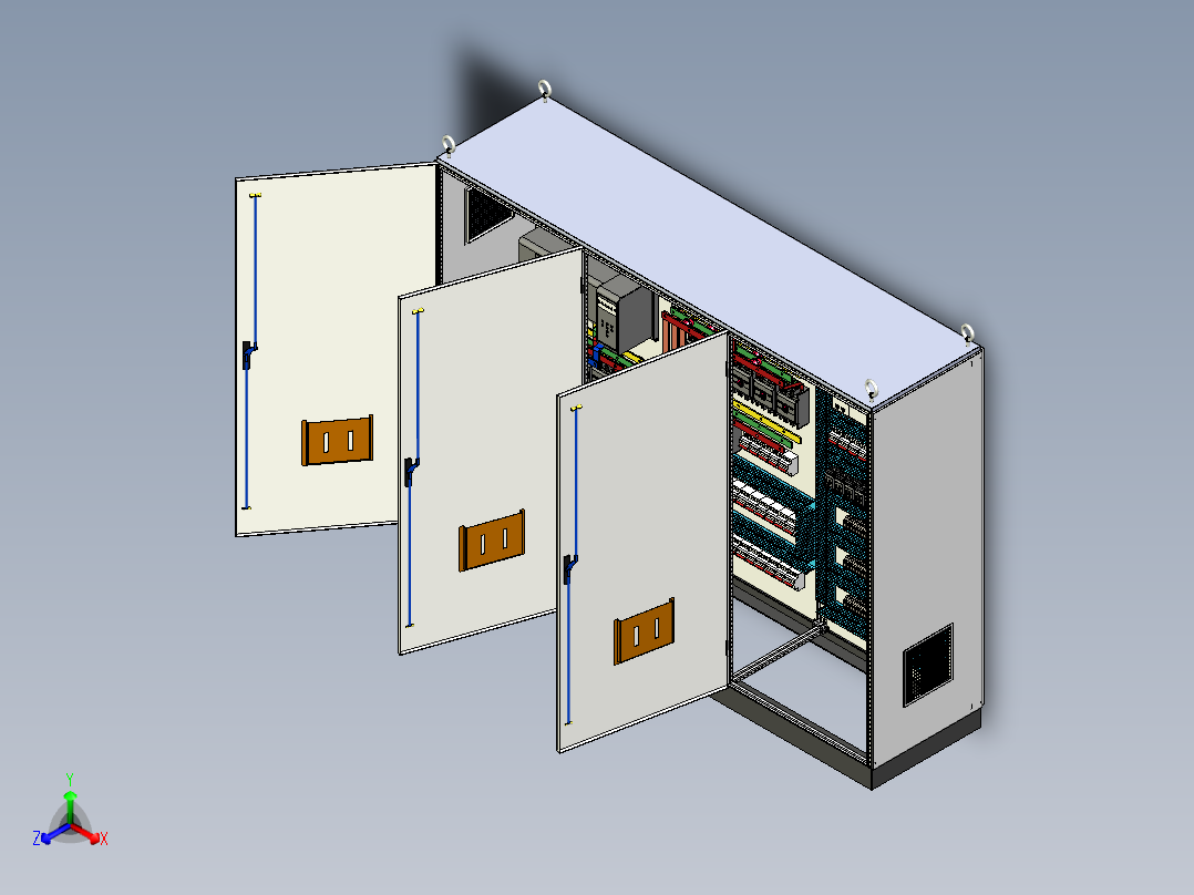 三柜双电源630Aplc控制柜组装 55357正等轴测图