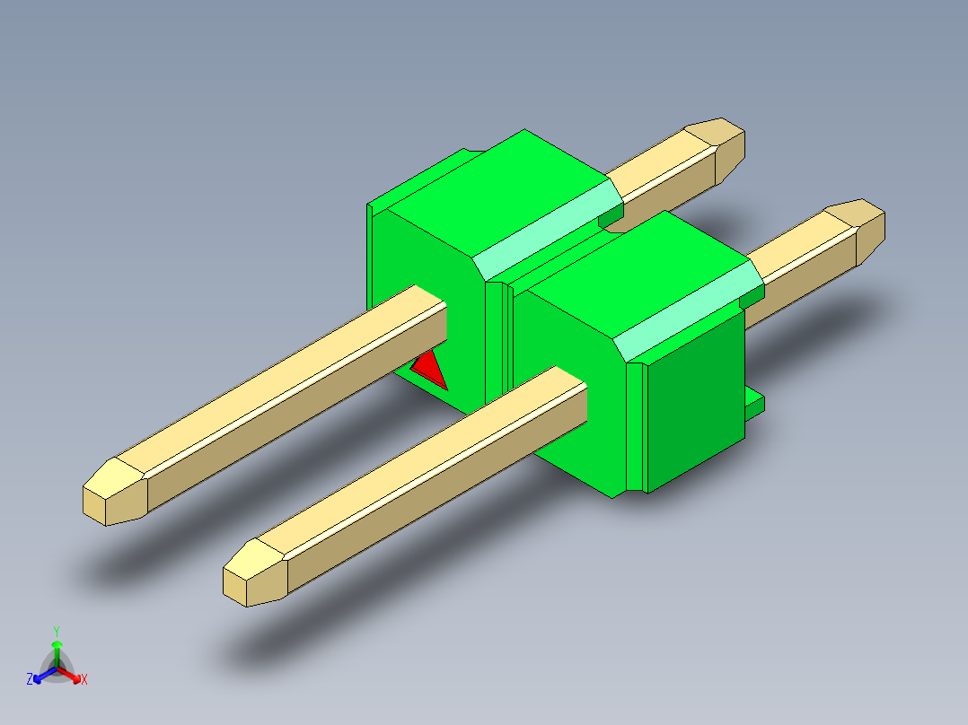 彩色公头100mil（2.54mm）系列-DS1021_green_1x02p_100mil_Type1_rev1.0主视图