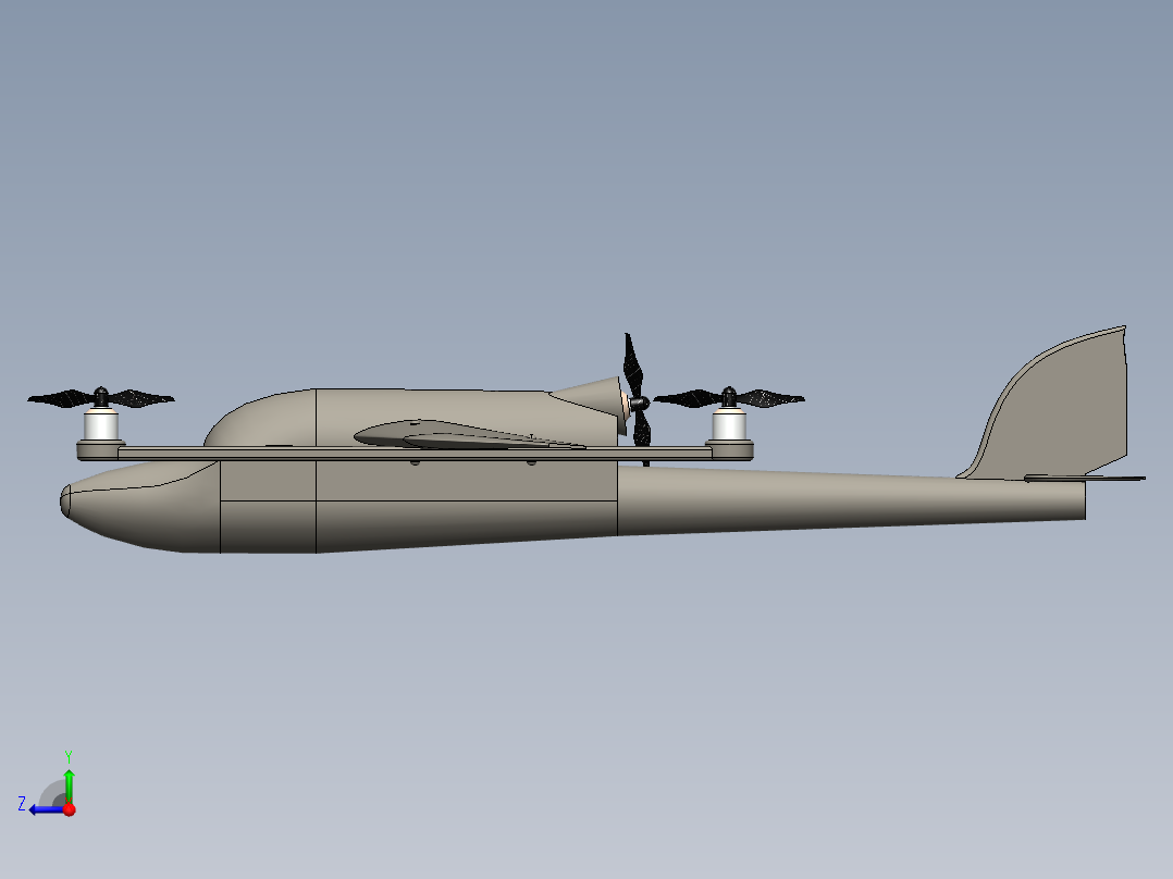 固定翼垂直起降无人机模型右视图