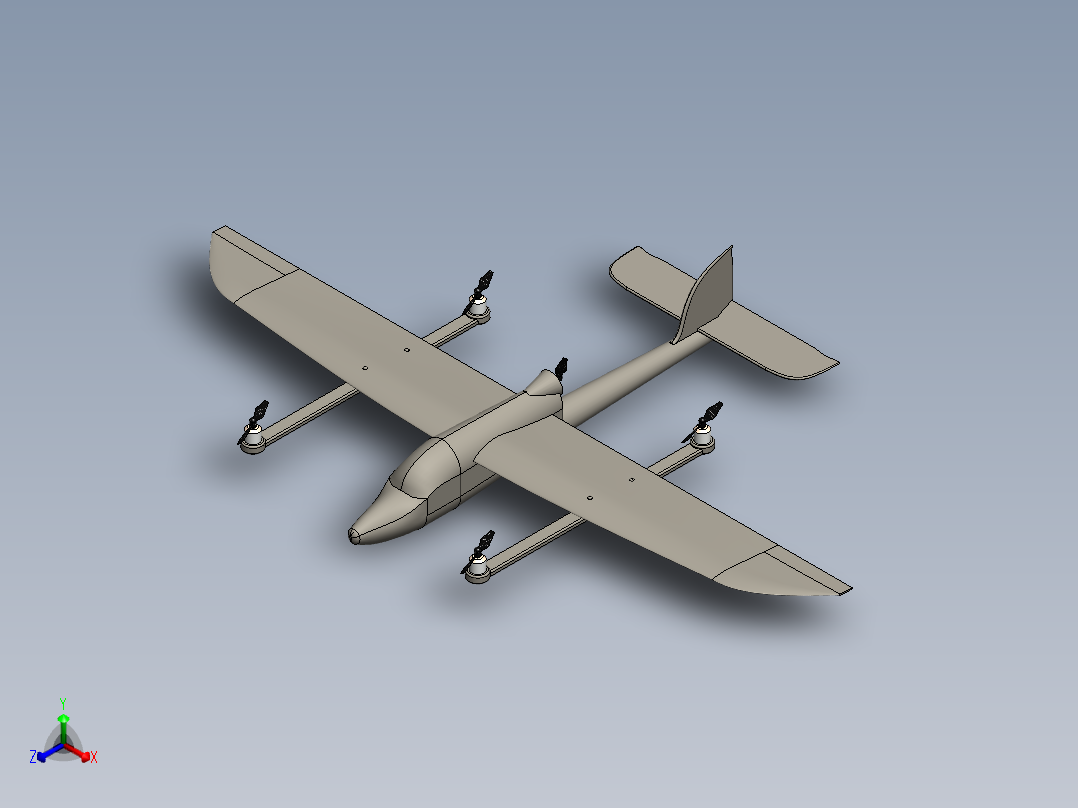 固定翼垂直起降无人机模型正等轴测图
